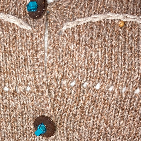 V Neck Brown Sweater w Turquoise Beads Yarn - Picture 7 of 9